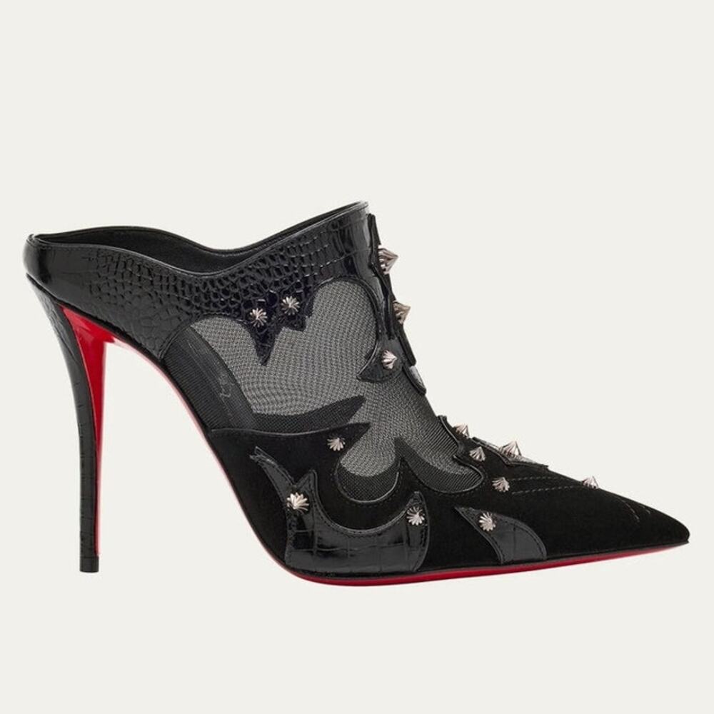 Christian Louboutin Black Mulatiag 100 Suede Mesh Mule Pumps Size 39.5